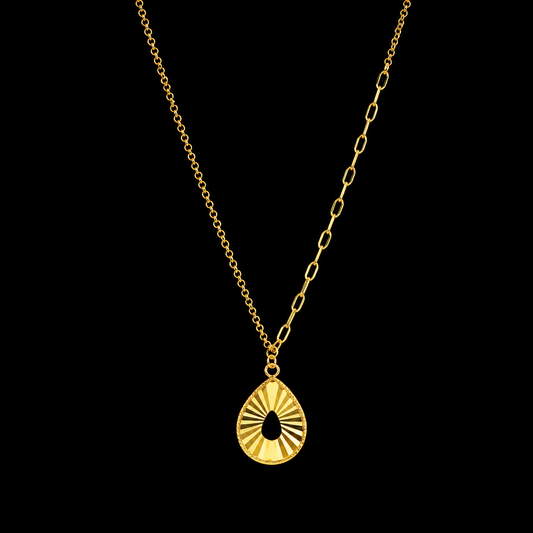 Gold Necklace (Chain with Tear-Drop Shaped Pendant) 21KT - FKJNKL21KM12037