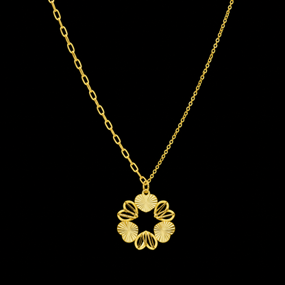 Gold Necklace (Chain with Floral Heart Pendant) 21KT - FKJNKL21KM12038