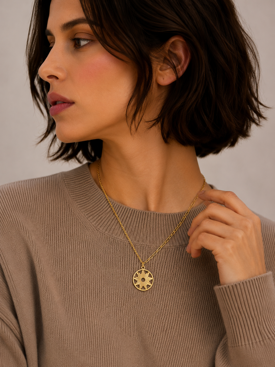 Gold Necklace (Chain with Star Shaped Pendant) 21KT - FKJNKL21KM12039