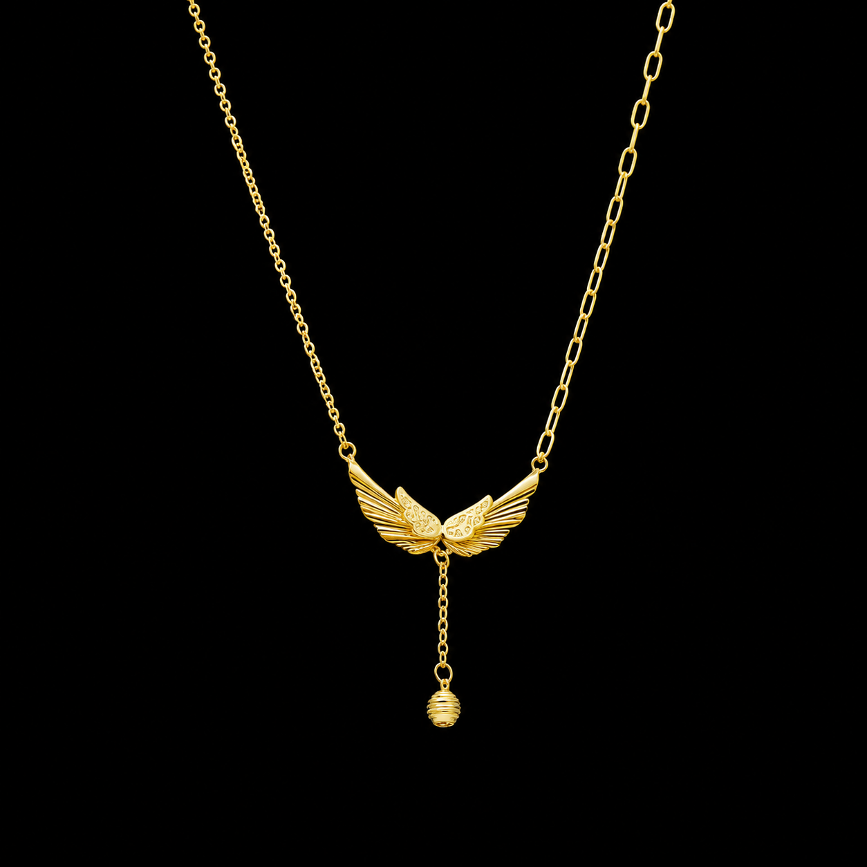 Gold Retro Wings Necklace 21KT - FKJNKL21KM12042