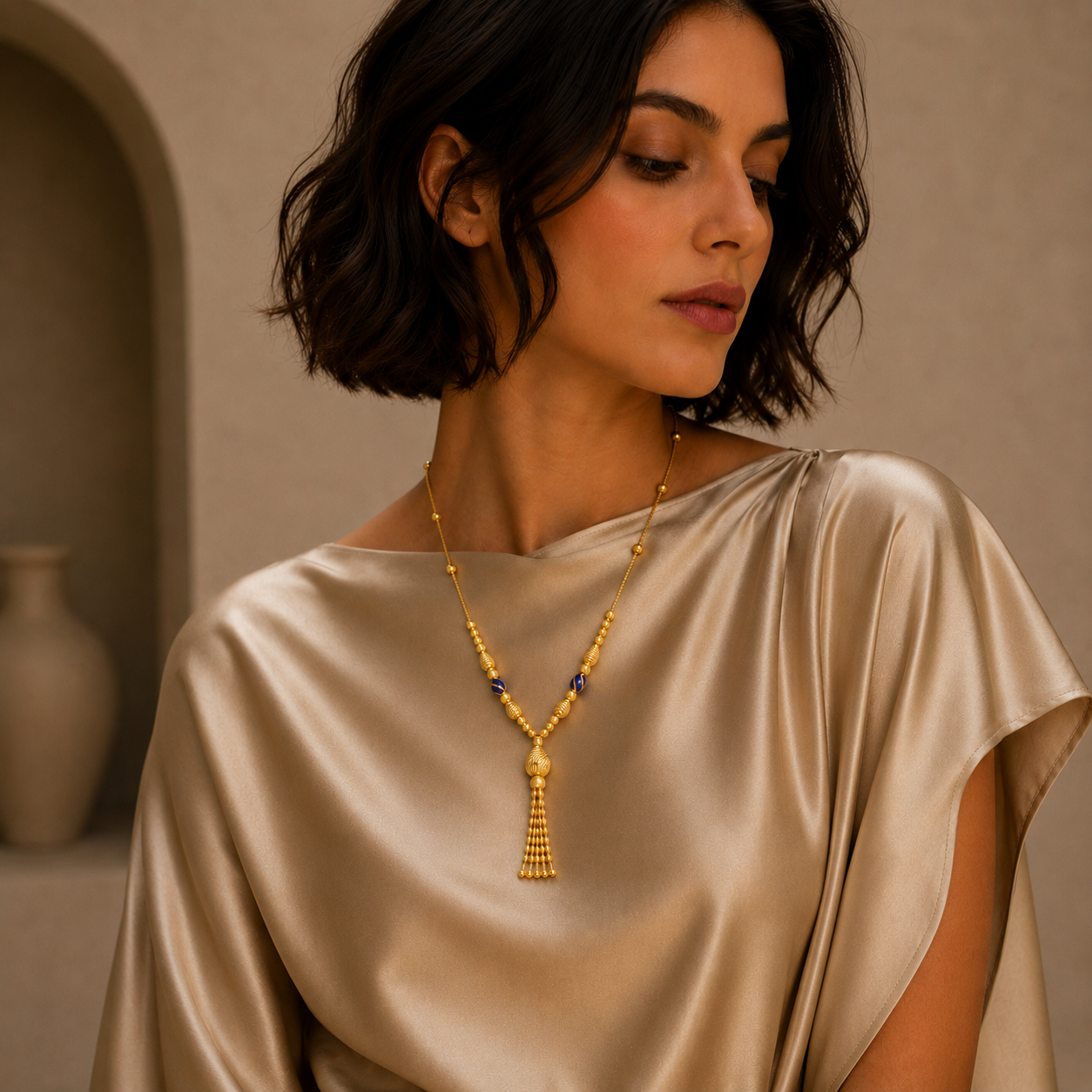 Gold Tassel Necklace 21KT - FKJNKL21KM12085