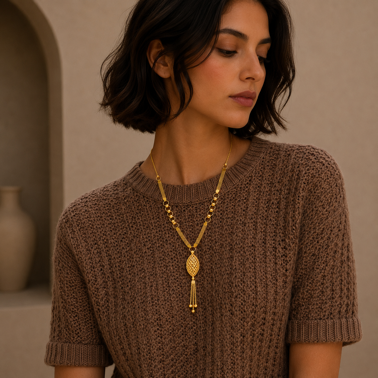 Gold Tassel Necklace 21KT - FKJNKL21KM12088