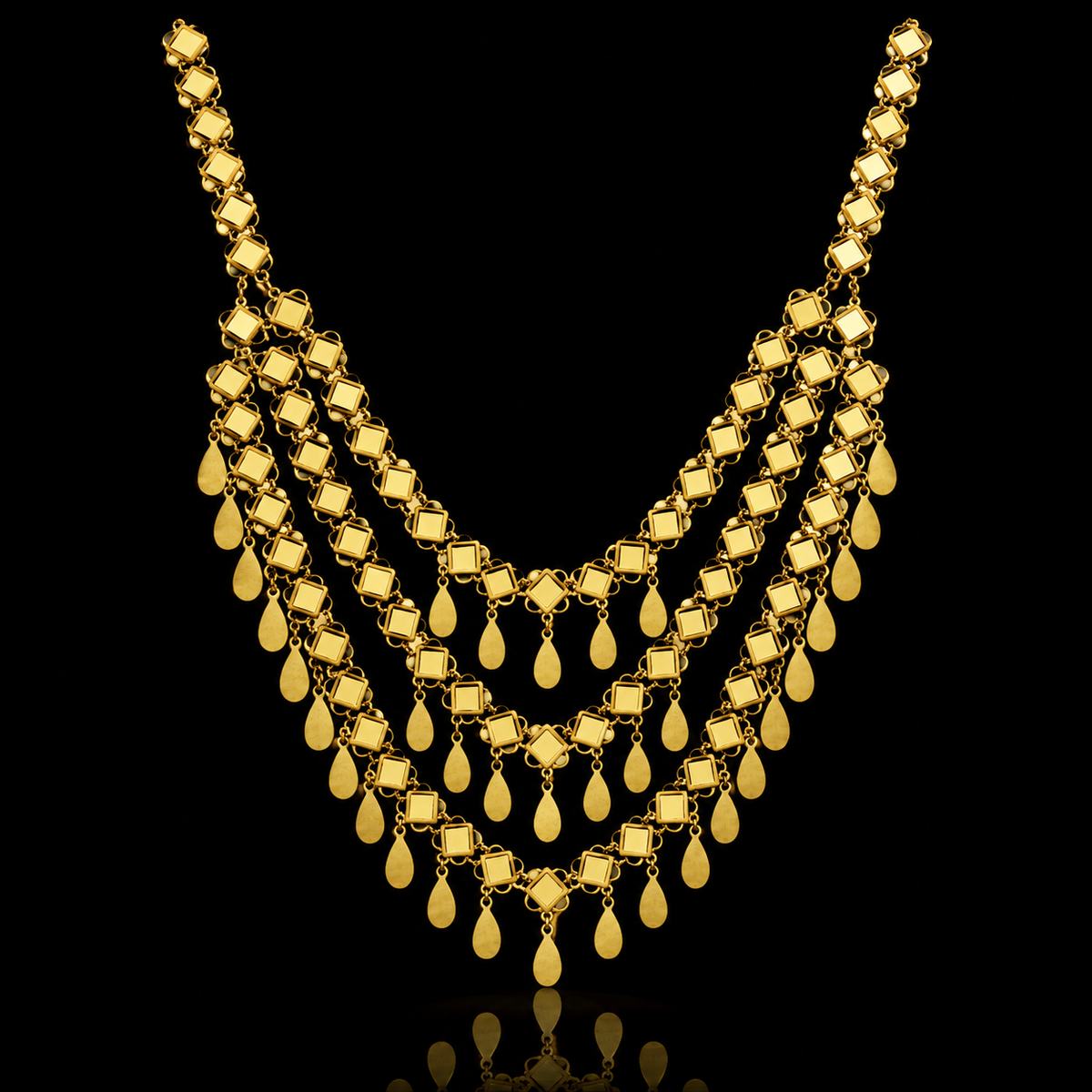 Gold Multi-Layered Dangling Teardrop Charms Necklace 21KT - FKJNKL21KM12214