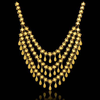 Gold Multi-Layered Dangling Teardrop Charms Necklace 21KT - FKJNKL21KM12214