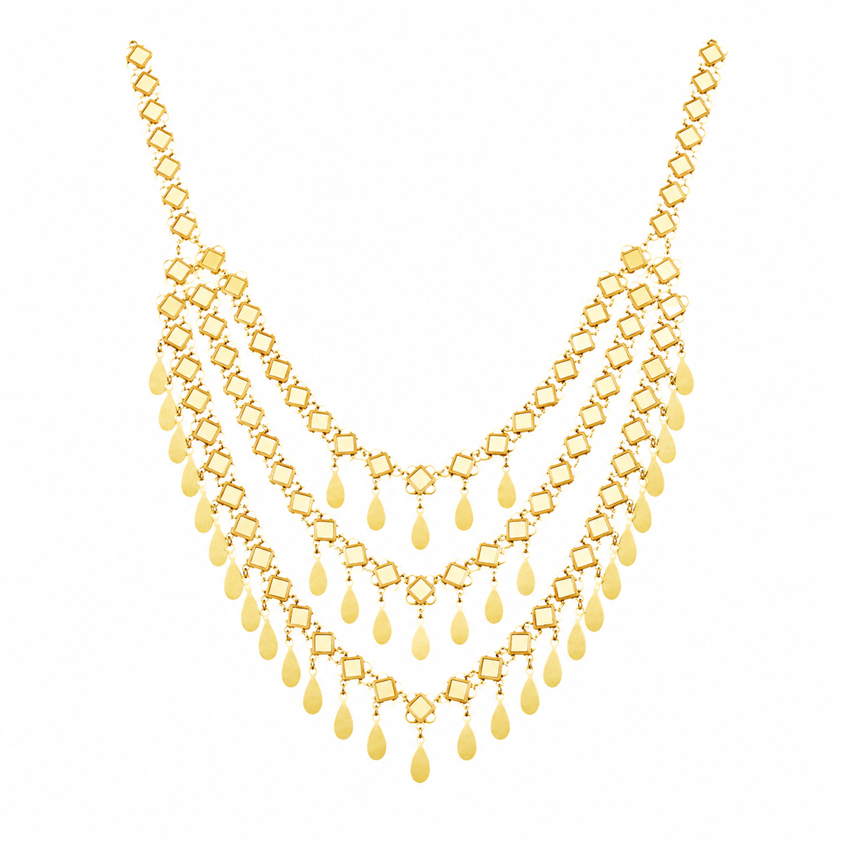 Gold Multi-Layered Dangling Teardrop Charms Necklace 21KT - FKJNKL21KM12214
