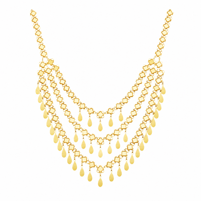 Gold Multi-Layered Dangling Teardrop Charms Necklace 21KT - FKJNKL21KM12214