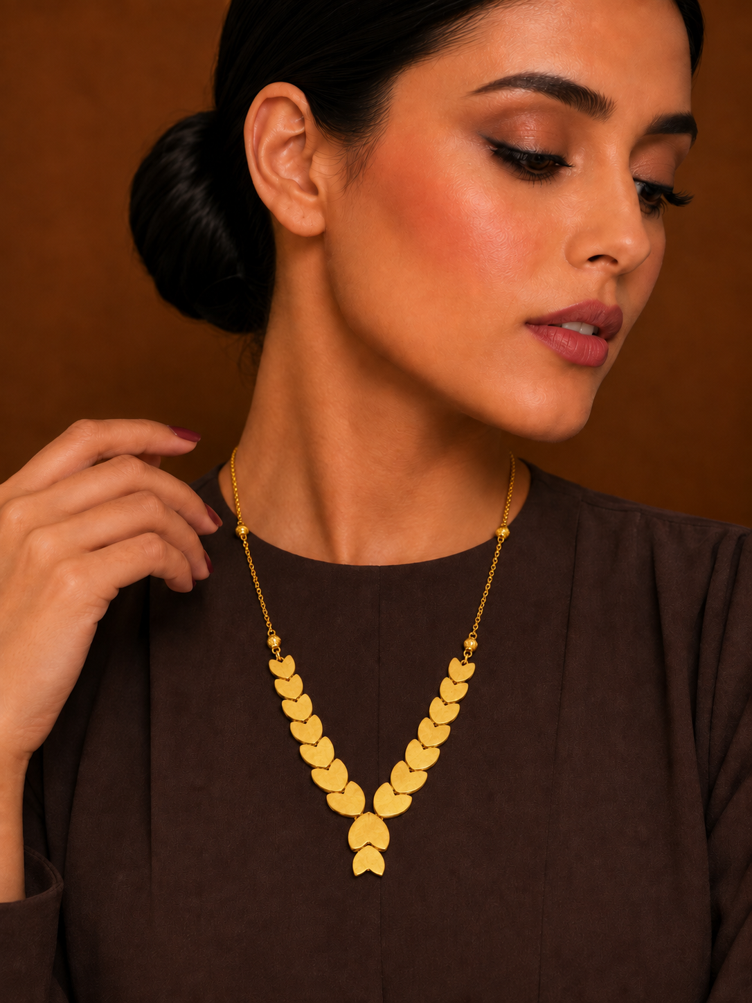 Gold Heart-Shaped Chic Necklace 21KT - FKJNKL21KM12216