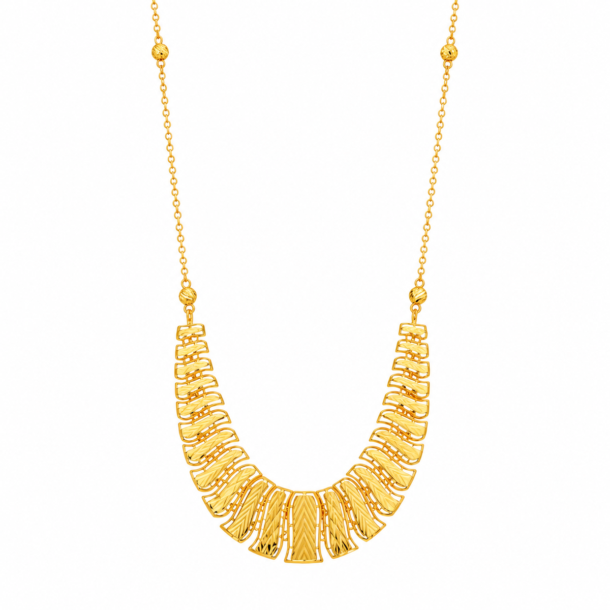 Gold Dazzling Textured Chevron Necklace 21KT -  FKJNKL21KM12220