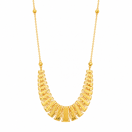 Gold Dazzling Textured Chevron Necklace 21KT -  FKJNKL21KM12220