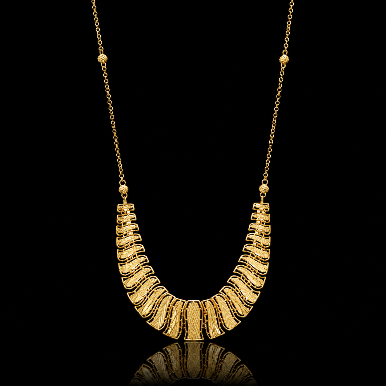 Gold Dazzling Textured Chevron Necklace 21KT -  FKJNKL21KM12220