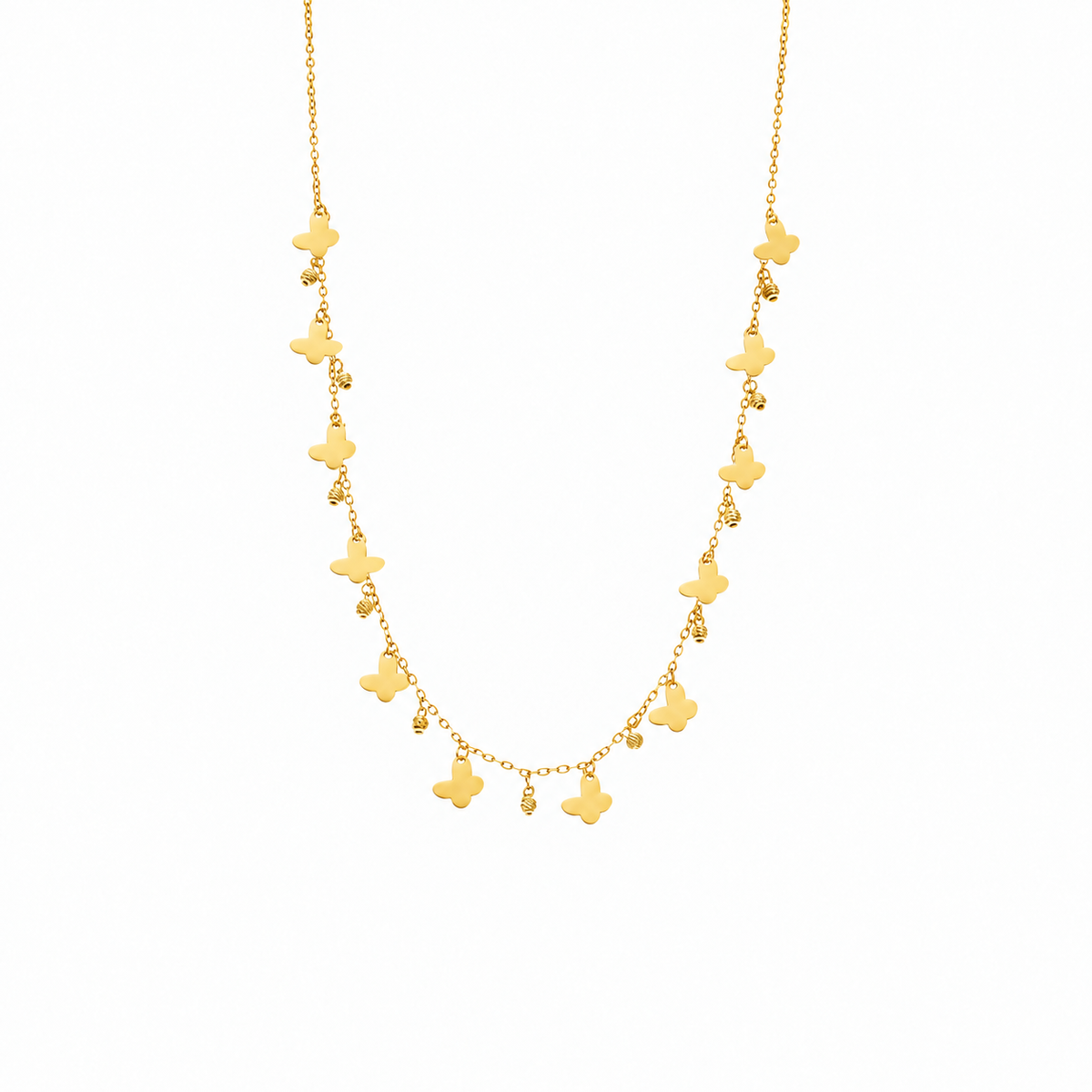 Gold Butterfly Charm Station Necklace 21KT - FKJNKL21KM12257