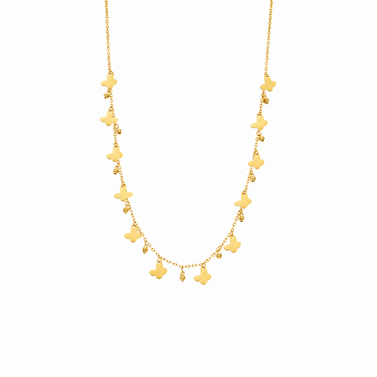 Gold Butterfly Charm Station Necklace 21KT - FKJNKL21KM12257