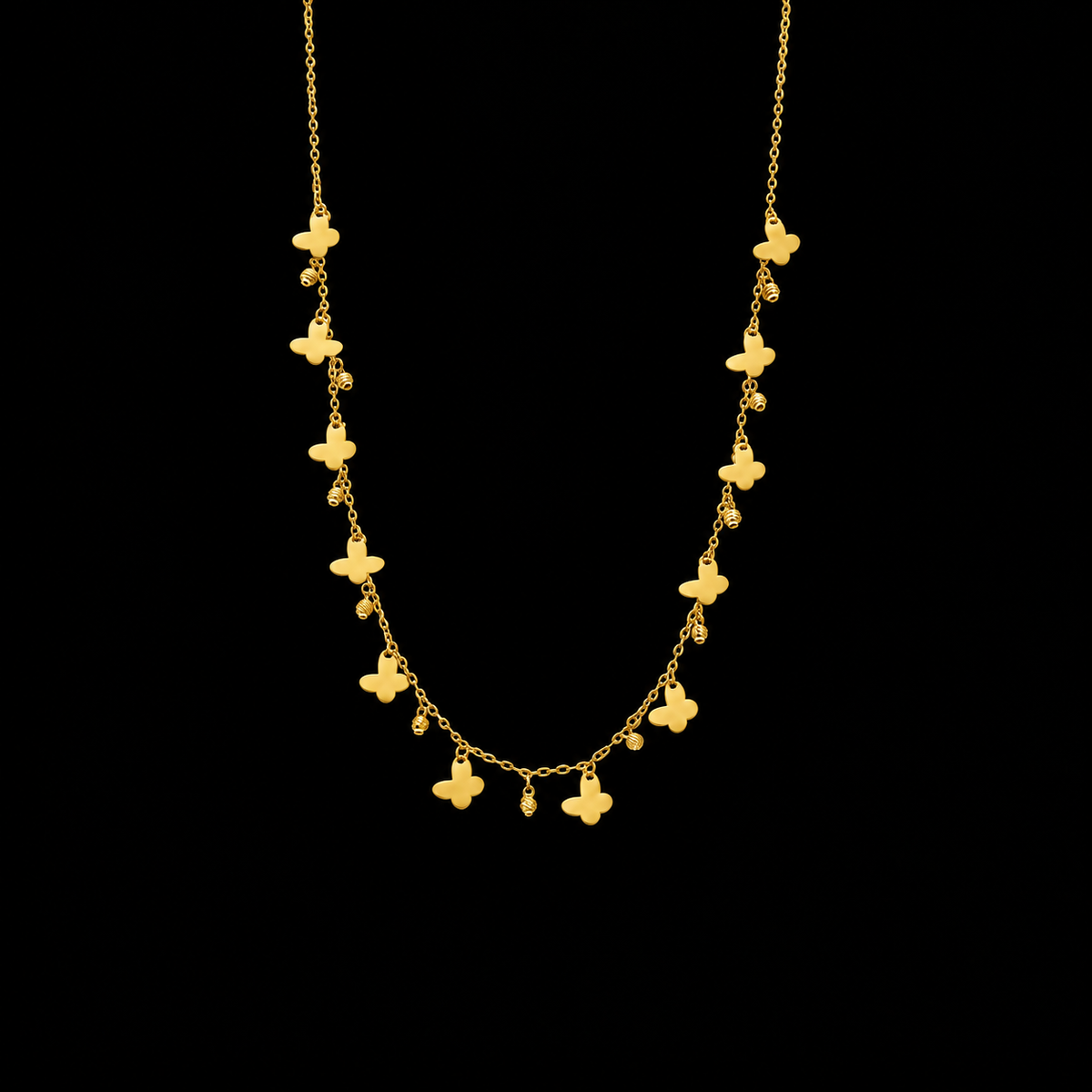 Gold Butterfly Charm Station Necklace 21KT - FKJNKL21KM12257