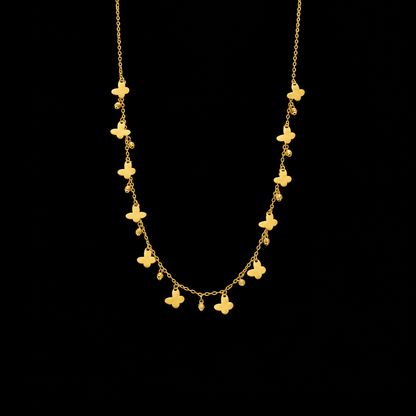 Gold Butterfly Charm Station Necklace 21KT - FKJNKL21KM12257