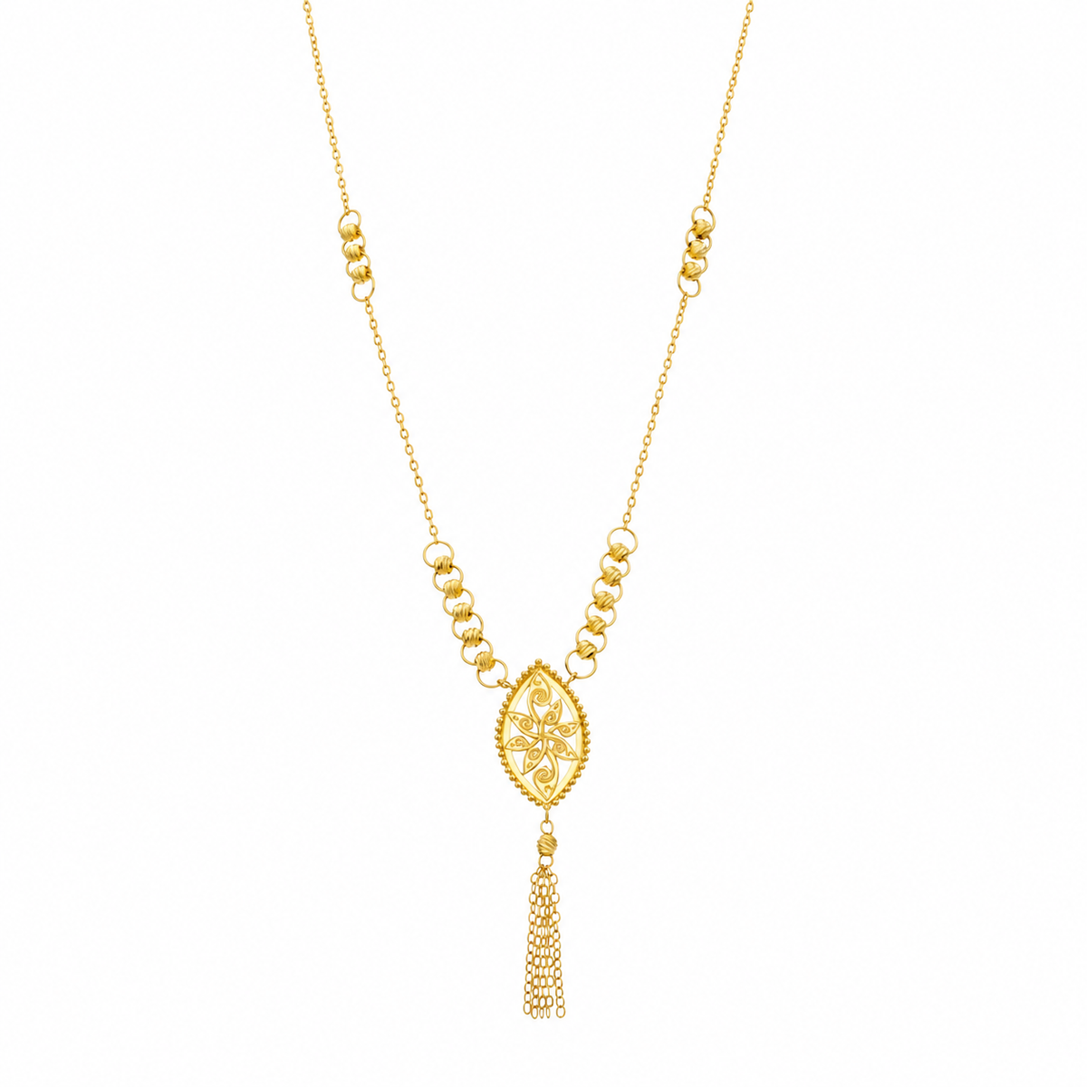 Gold Toned Beaded tassel Necklace 21KT - FKJNKL21KM12258