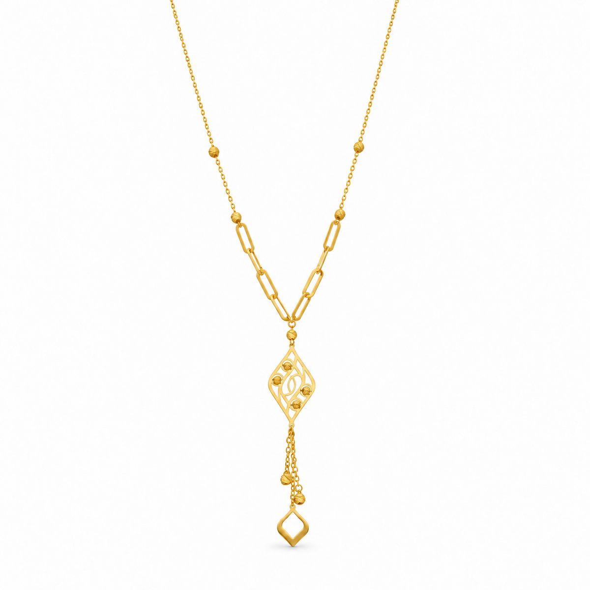 Gold Lariat Necklace 21KT - FKJNKL21KM12259