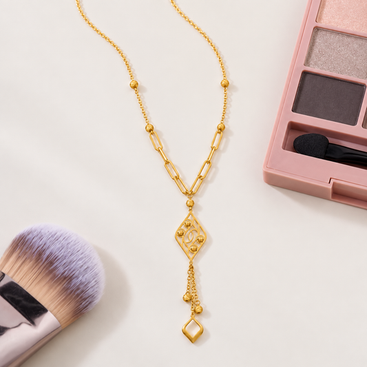 Gold Lariat Necklace 21KT - FKJNKL21KM12259