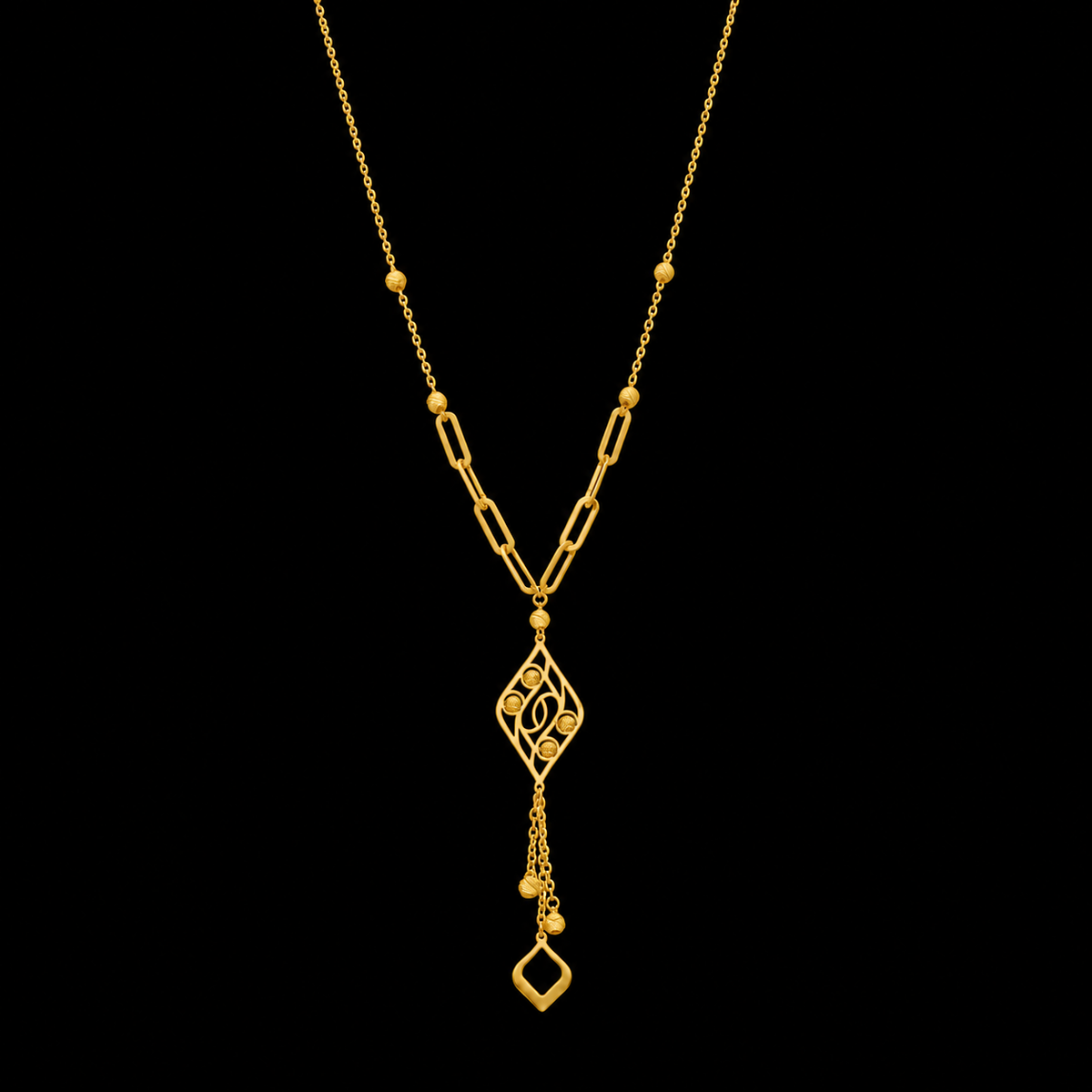 Gold Lariat Necklace 21KT - FKJNKL21KM12259