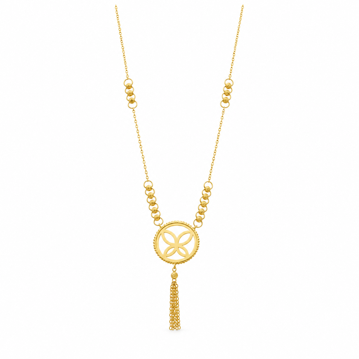 Gold Pendant Necklace with a Tassel Drop 21KT - FKJNKL21KM12260