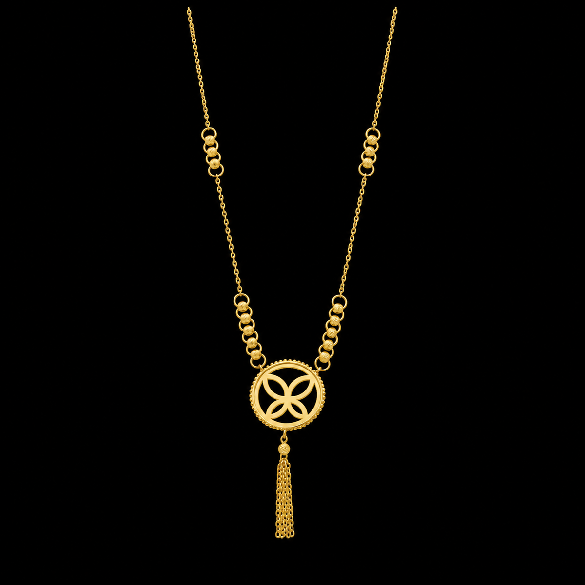 Gold Pendant Necklace with a Tassel Drop 21KT - FKJNKL21KM12260