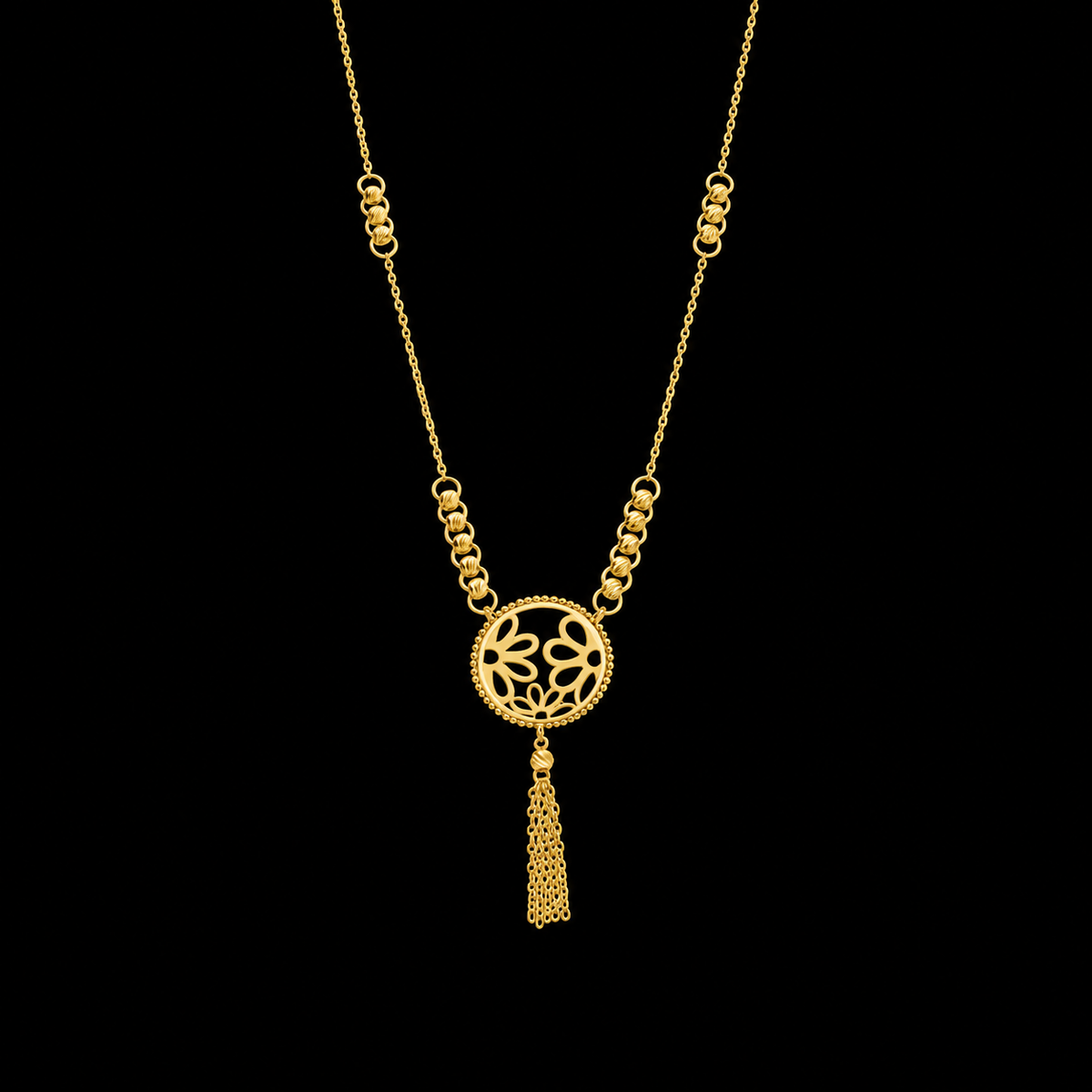 Gold Pendant Necklace with a Tassel Drop 21KT - FKJNKL21KM12261