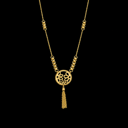 Gold Pendant Necklace with a Tassel Drop 21KT - FKJNKL21KM12261
