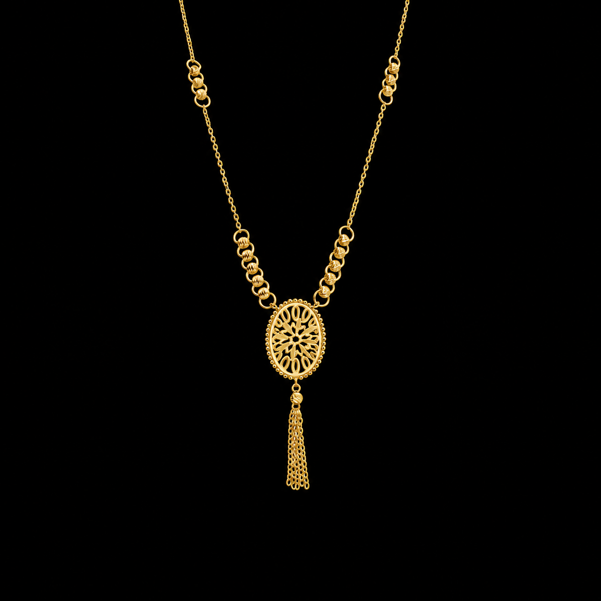 Gold Pendant Necklace with a Tassel Drop 21KT - FKJNKL21KM12262