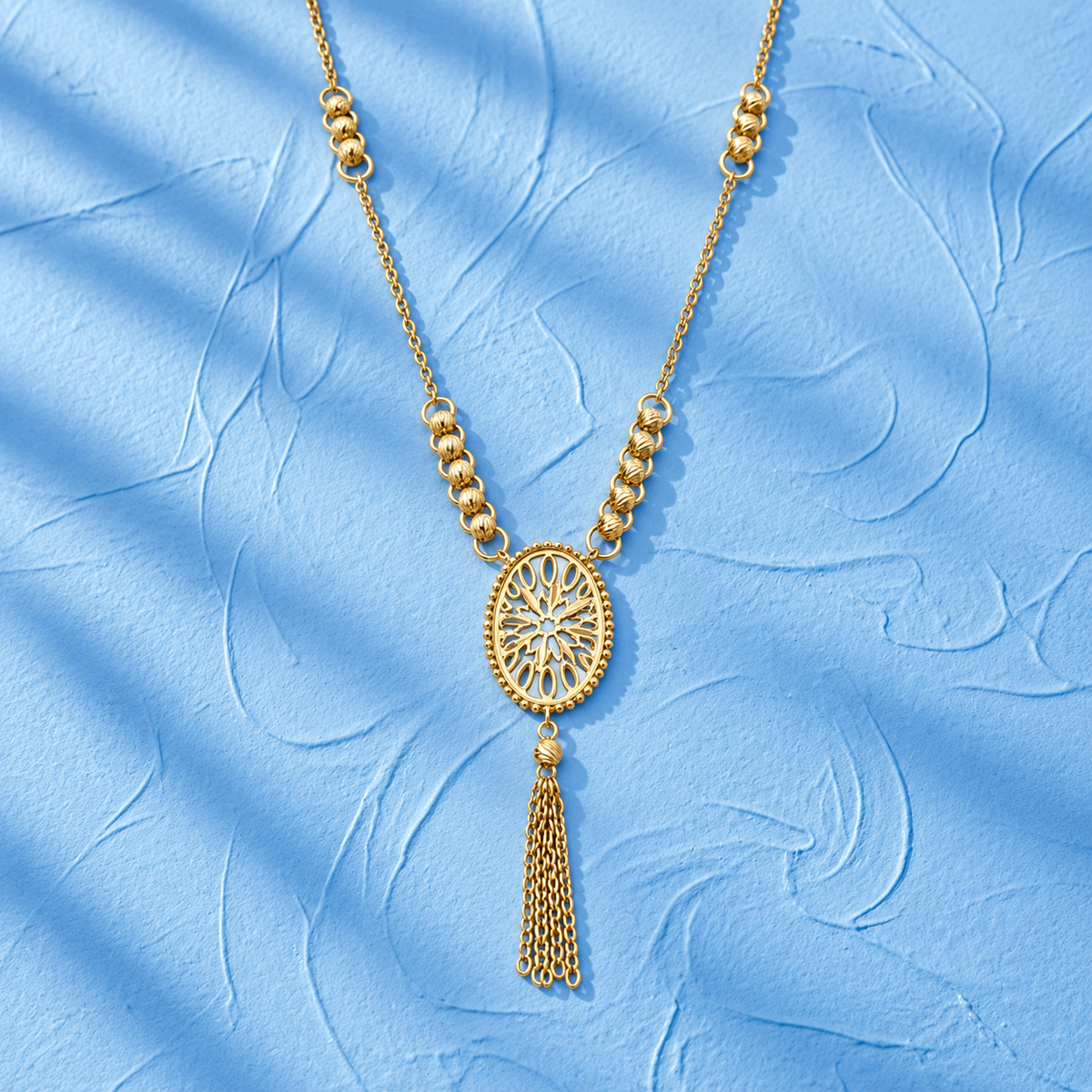 Gold Pendant Necklace with a Tassel Drop 21KT - FKJNKL21KM12262