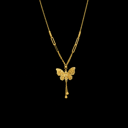 Gold Butterfly Charm Drop Necklace 21KT - FKJNKL21KM12264