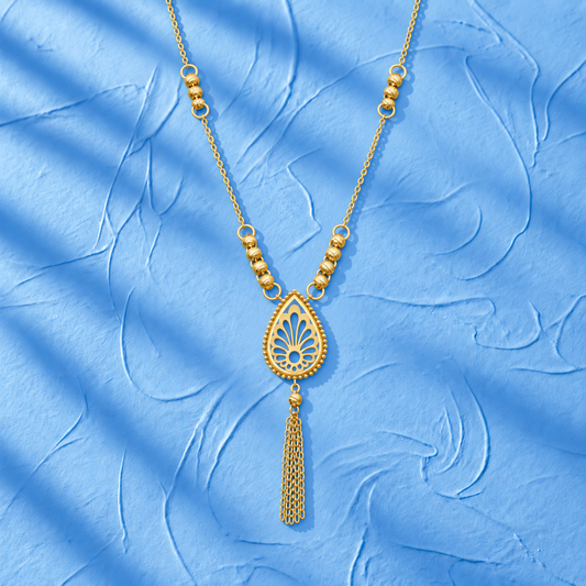 Gold Filigree Teardrop Drop Necklace 21KT - FKJNKL21KM12265