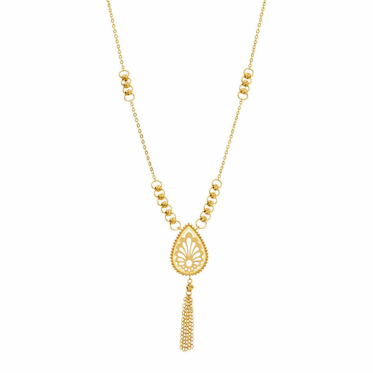 Gold Filigree Teardrop Drop Necklace 21KT - FKJNKL21KM12265