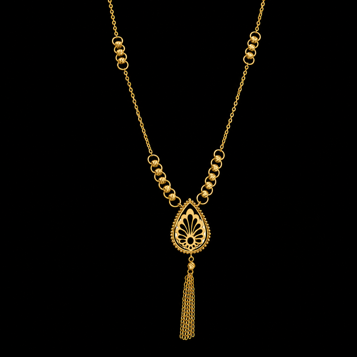 Gold Filigree Teardrop Drop Necklace 21KT - FKJNKL21KM12265