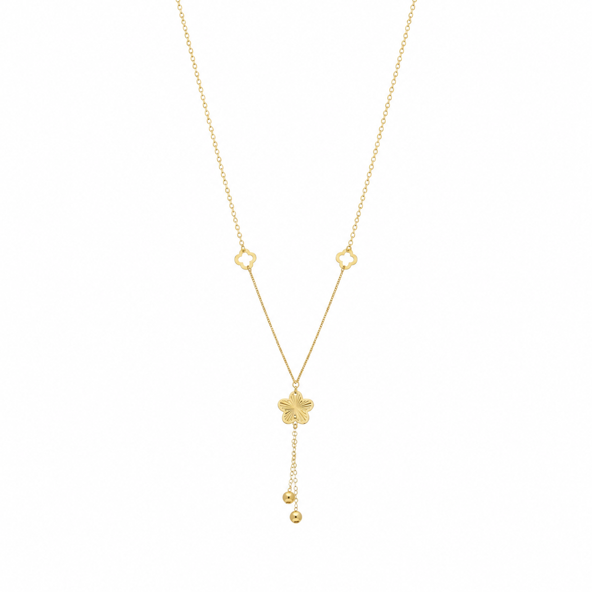 Gold Flower Hanging Tassel Necklace 21KT - FKJNKL21KM12276