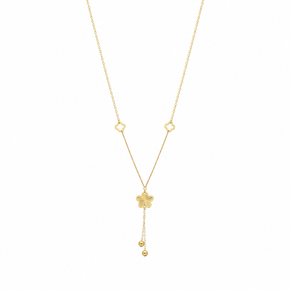 Gold Flower Hanging Tassel Necklace 21KT - FKJNKL21KM12276
