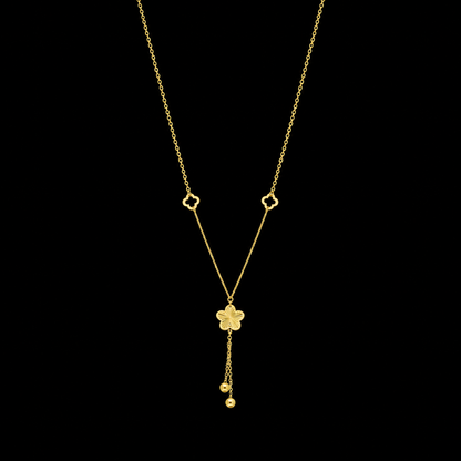 Gold Flower Hanging Tassel Necklace 21KT - FKJNKL21KM12276