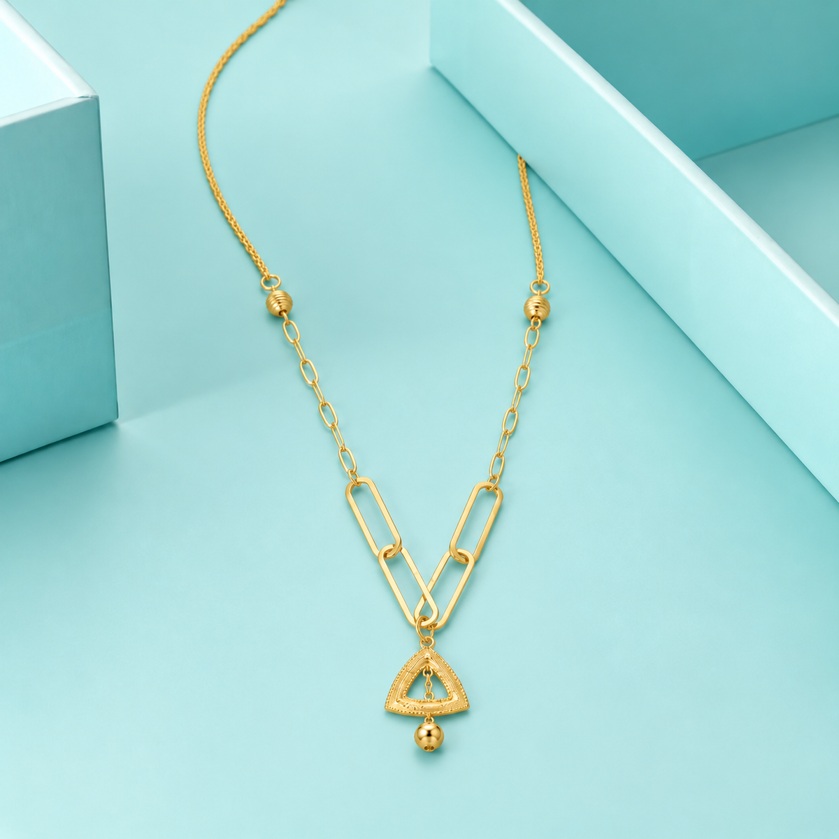 Gold Link Triangle Pendant Necklace 21KT - FKJNKL21KM12279