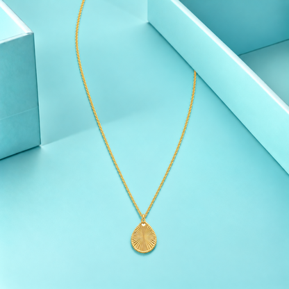Gold Medallion Teardrop Pendant Necklace 21KT - FKJNKL21KM12281