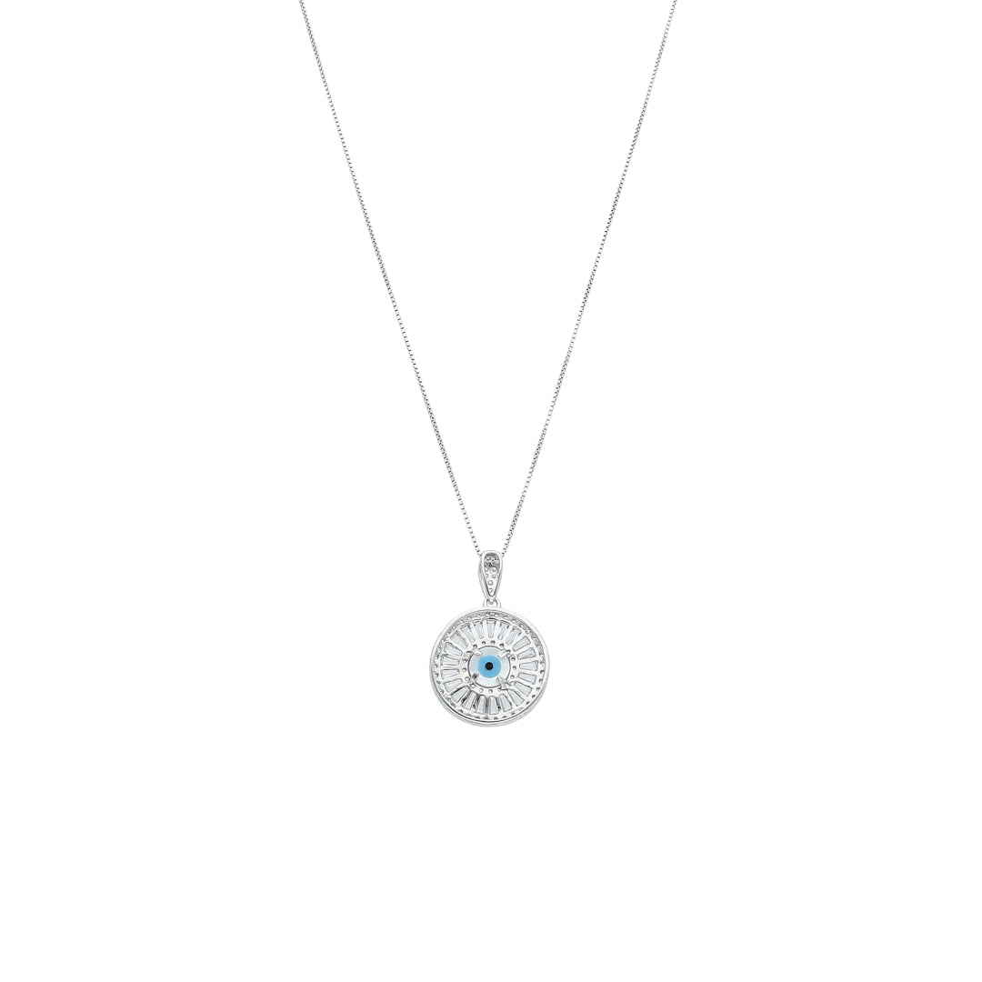 Sterling Silver 925 Evil Eye Charm Necklace (Chain with Pendant) - FKJNKLSL11089