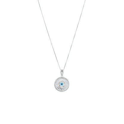 Sterling Silver 925 Evil Eye Charm Necklace (Chain with Pendant) - FKJNKLSL11089