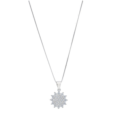 Sterling Silver 925 Cluster Flower Necklace (Chain with Pendant) - FKJNKLSL11090