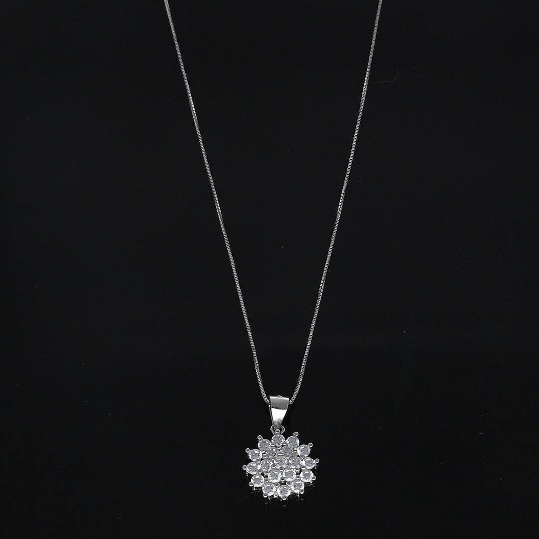 Sterling Silver 925 Cluster Flower Necklace (Chain with Pendant) - FKJNKLSL11090