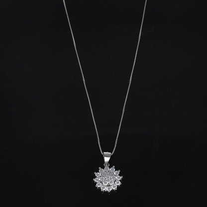 Sterling Silver 925 Cluster Flower Necklace (Chain with Pendant) - FKJNKLSL11090