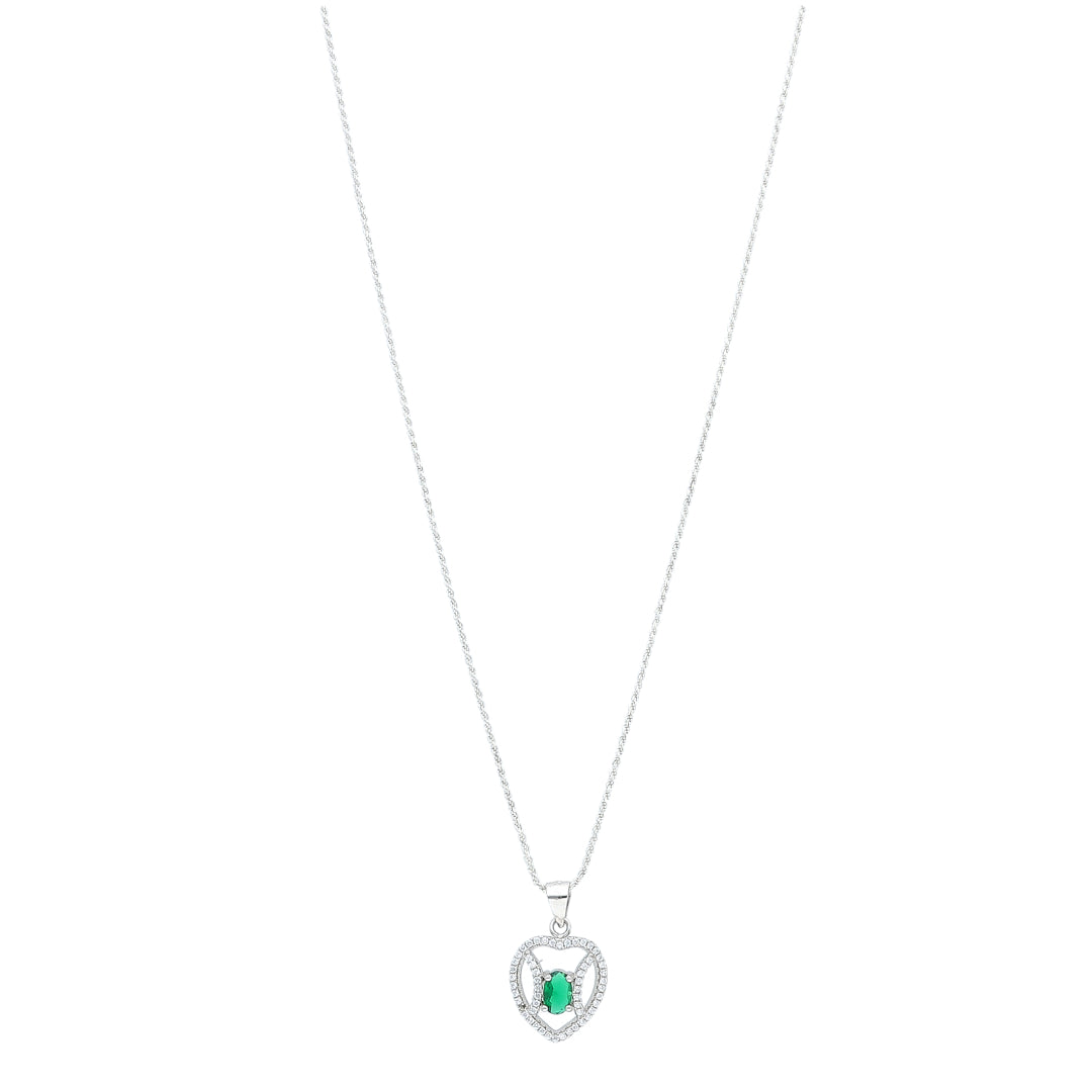 Sterling Silver 925 Green Center Necklace (Chain with Pendant) - FKJNKLSL11092