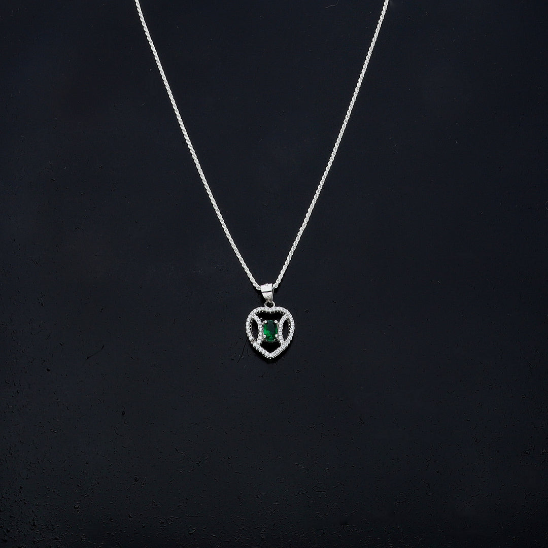 Sterling Silver 925 Green Center Necklace (Chain with Pendant) - FKJNKLSL11092