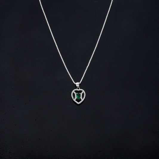 Sterling Silver 925 Green Center Necklace (Chain with Pendant) - FKJNKLSL11092