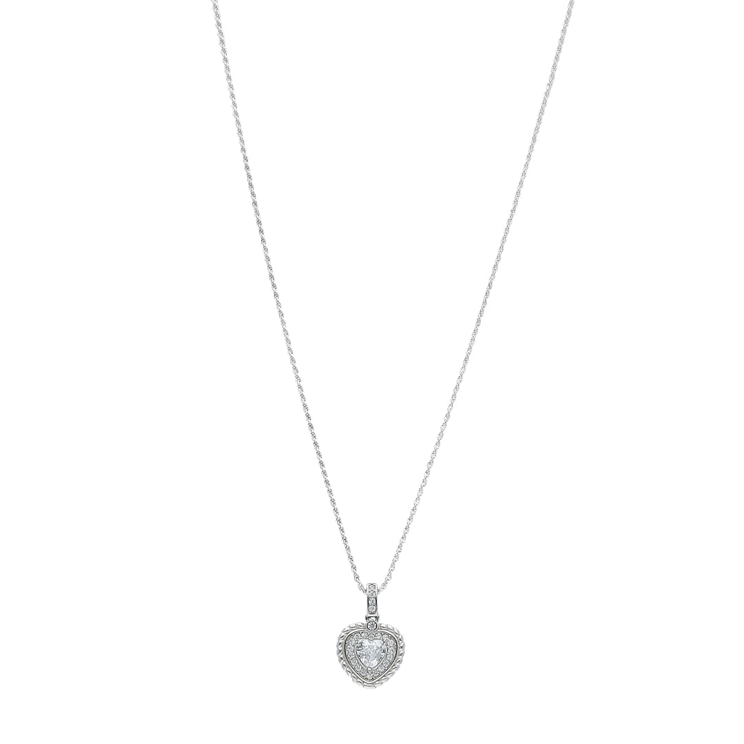 Sterling Silver 925 Heart Halo Necklace (Chain with Pendant) - FKJNKLSL11093