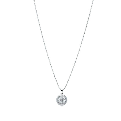 Sterling Silver 925 Round Halo Necklace (Chain with Pendant) - FKJNKLSL11094
