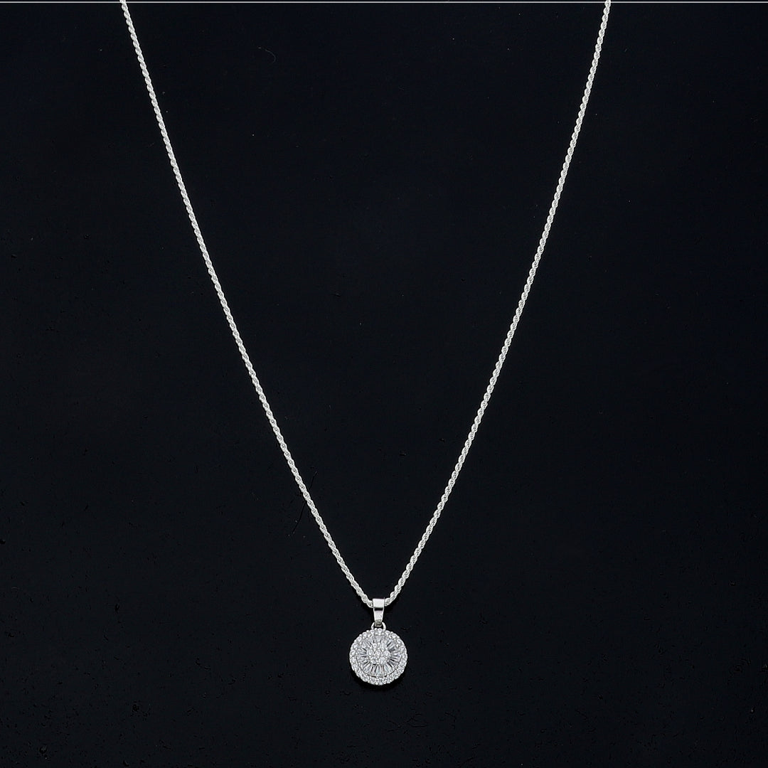 Sterling Silver 925 Round Halo Necklace (Chain with Pendant) - FKJNKLSL11094