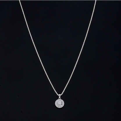 Sterling Silver 925 Round Halo Necklace (Chain with Pendant) - FKJNKLSL11094