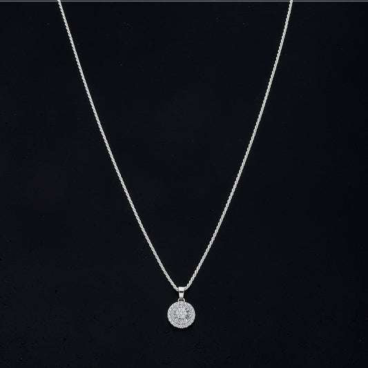 Sterling Silver 925 Round Halo Necklace (Chain with Pendant) - FKJNKLSL11094
